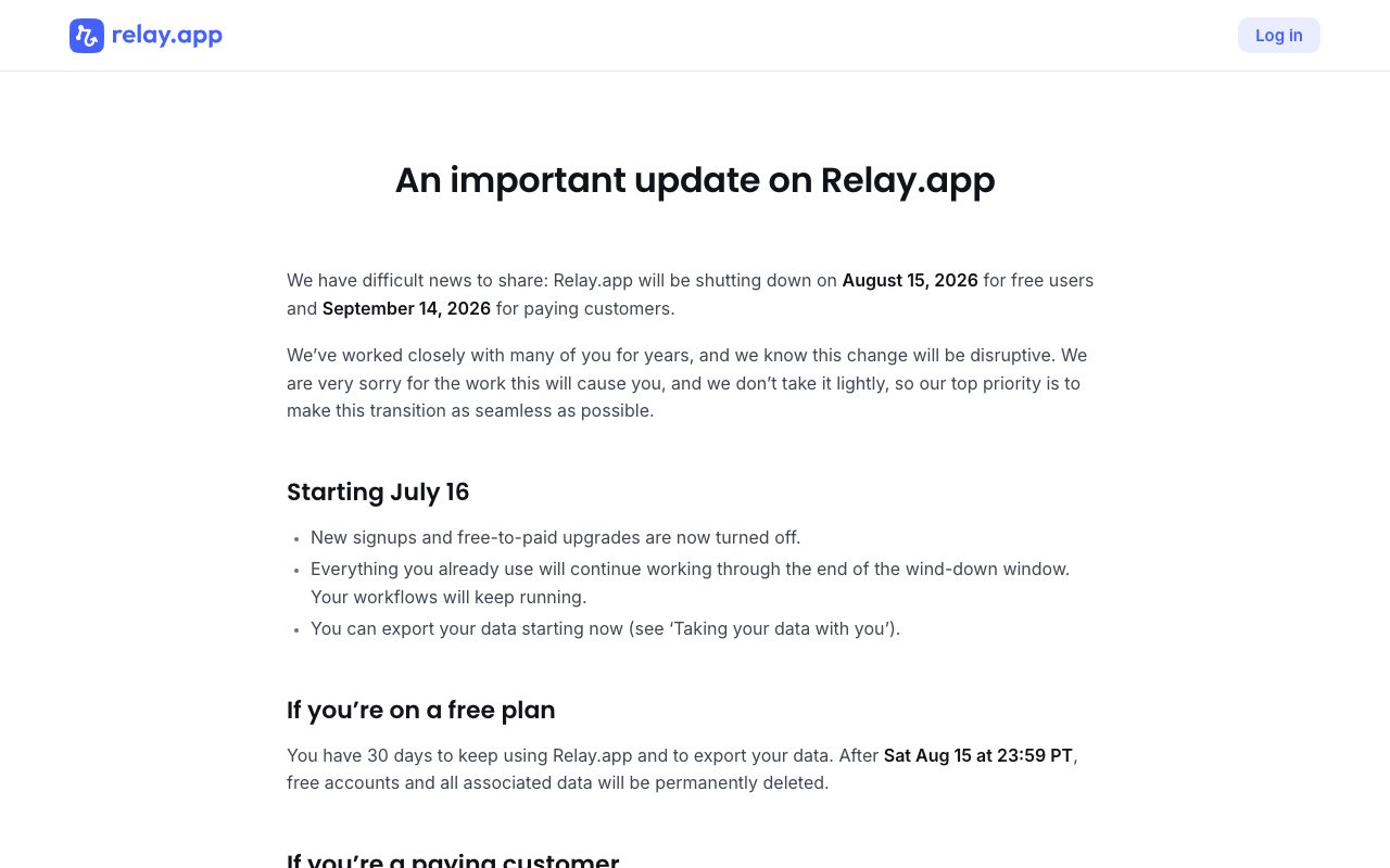Relay.app homepage screenshot captured 2026-09-08