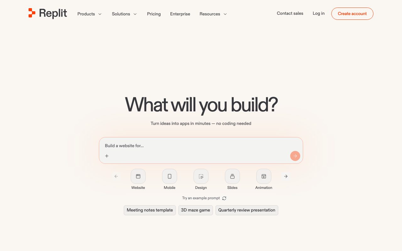 Replit homepage screenshot captured 2026-09-02