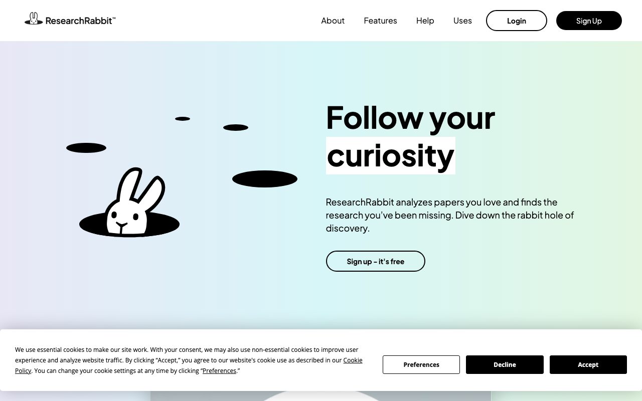 ResearchRabbit homepage screenshot captured 2026-09-08
