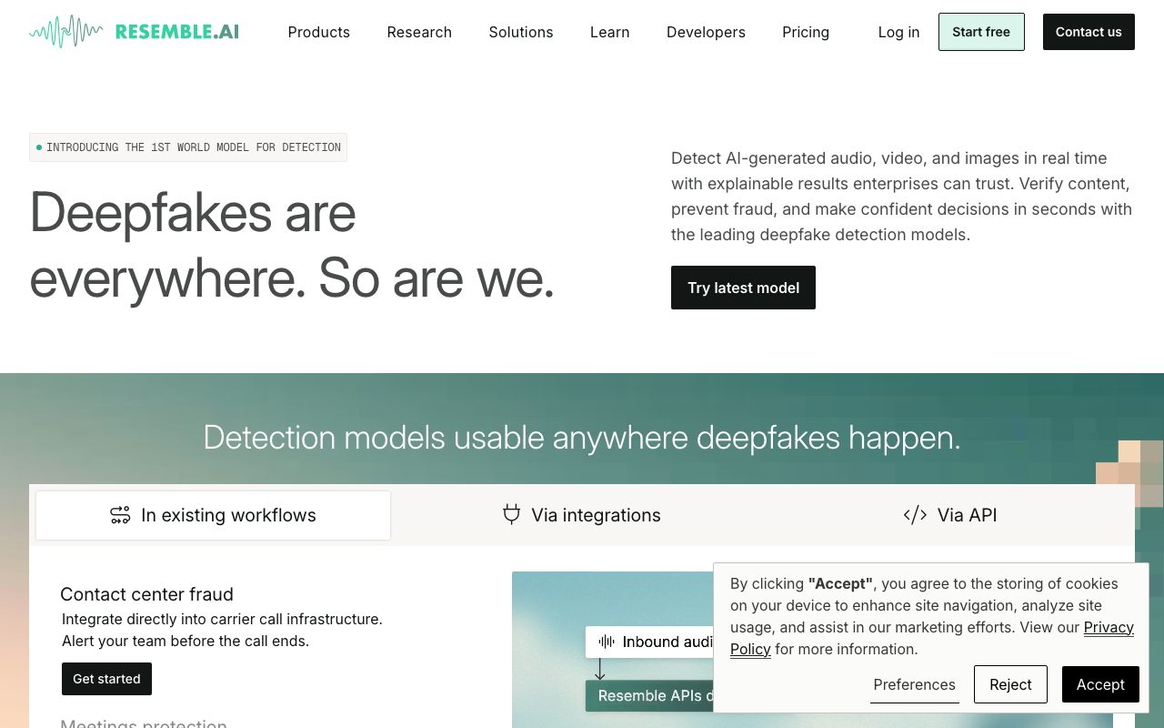 Resemble AI homepage screenshot captured 2026-09-08