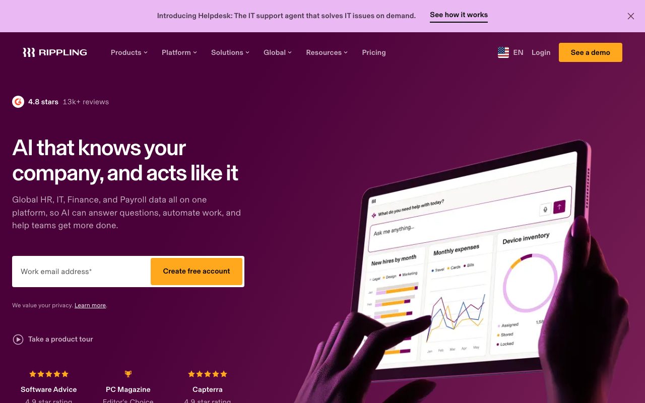 Rippling homepage screenshot captured 2026-09-08