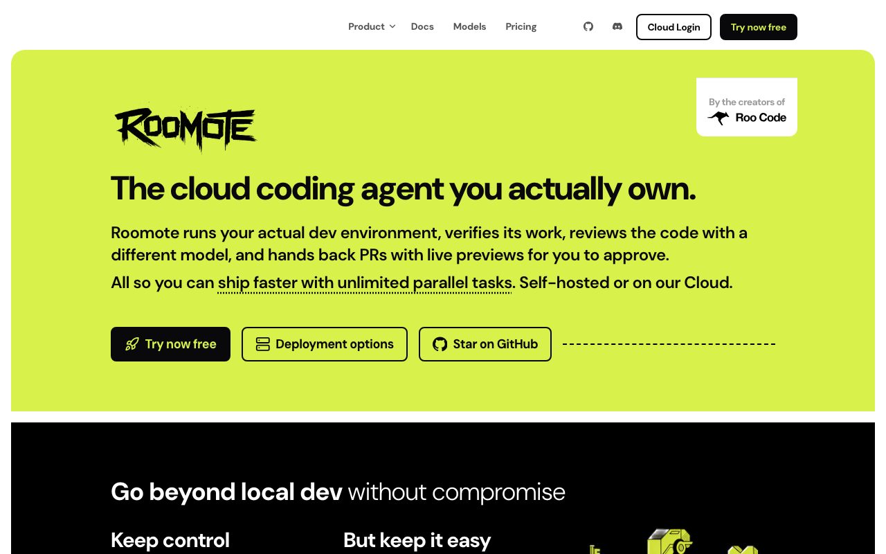 Roo Code homepage screenshot captured 2026-09-08
