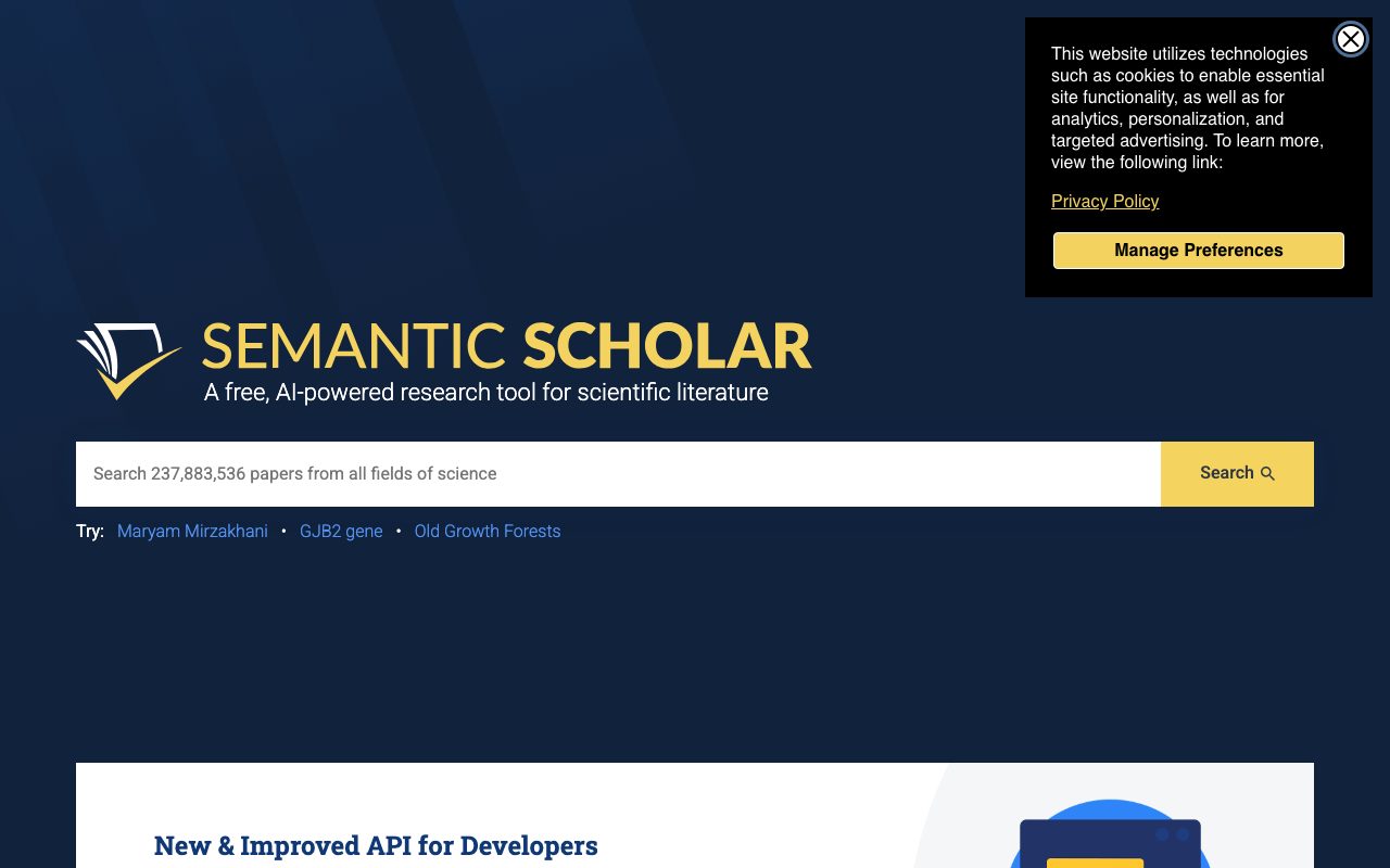 Semantic Scholar homepage screenshot captured 2026-09-08