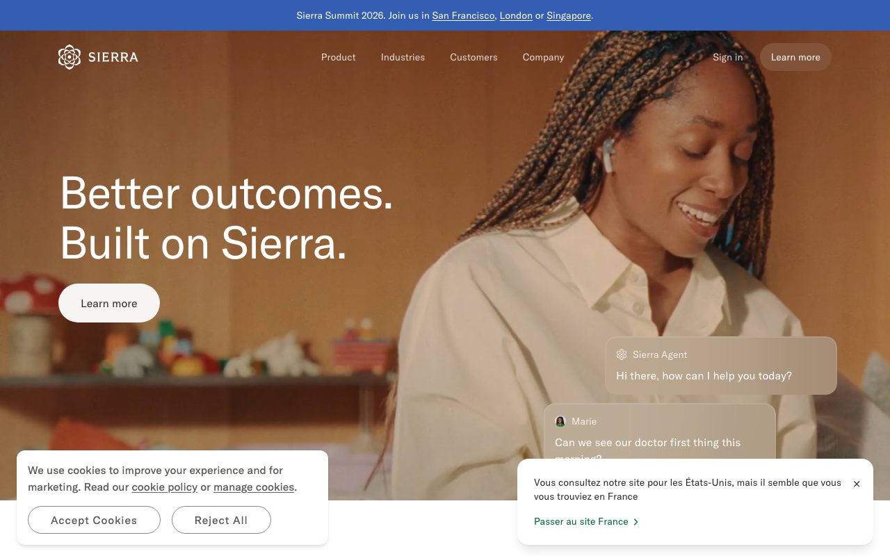 Sierra homepage screenshot captured 2026-09-08
