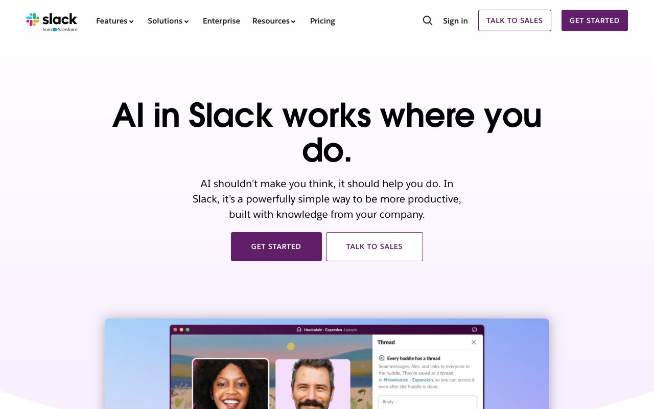 Slack AI homepage screenshot captured 2026-09-08