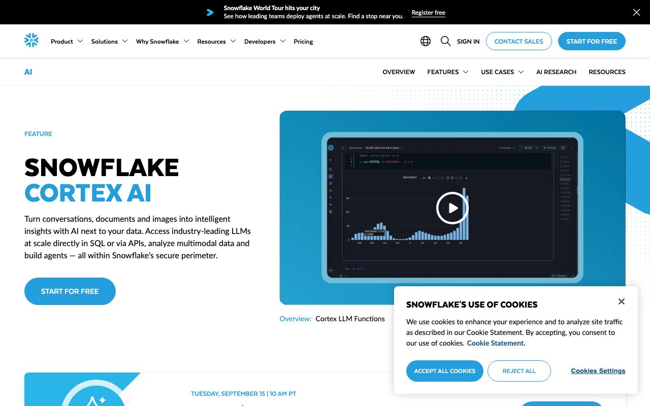 Snowflake Cortex homepage screenshot captured 2026-09-08
