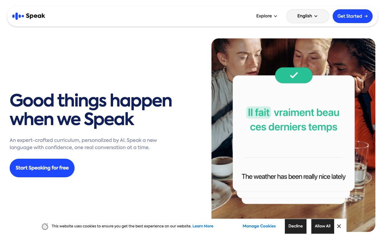 Speak homepage screenshot captured 2026-09-02