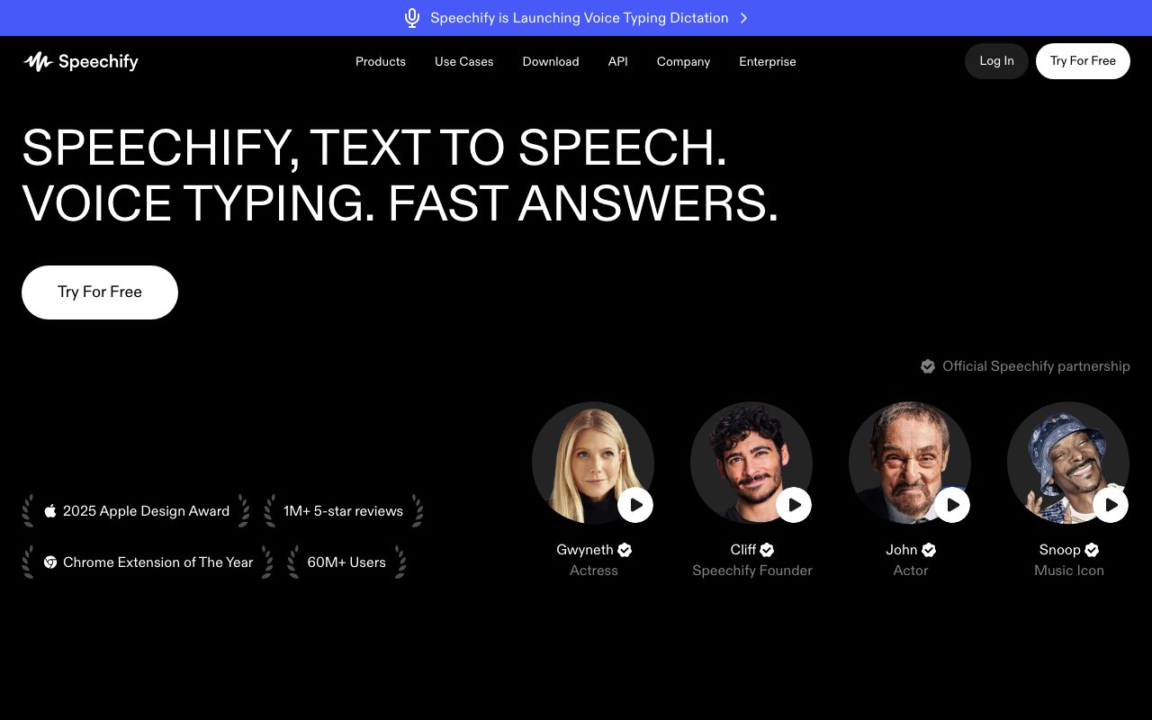 Speechify homepage screenshot captured 2026-09-02