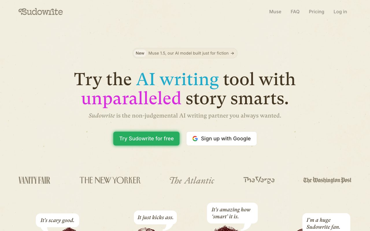 Sudowrite homepage screenshot captured 2026-09-02