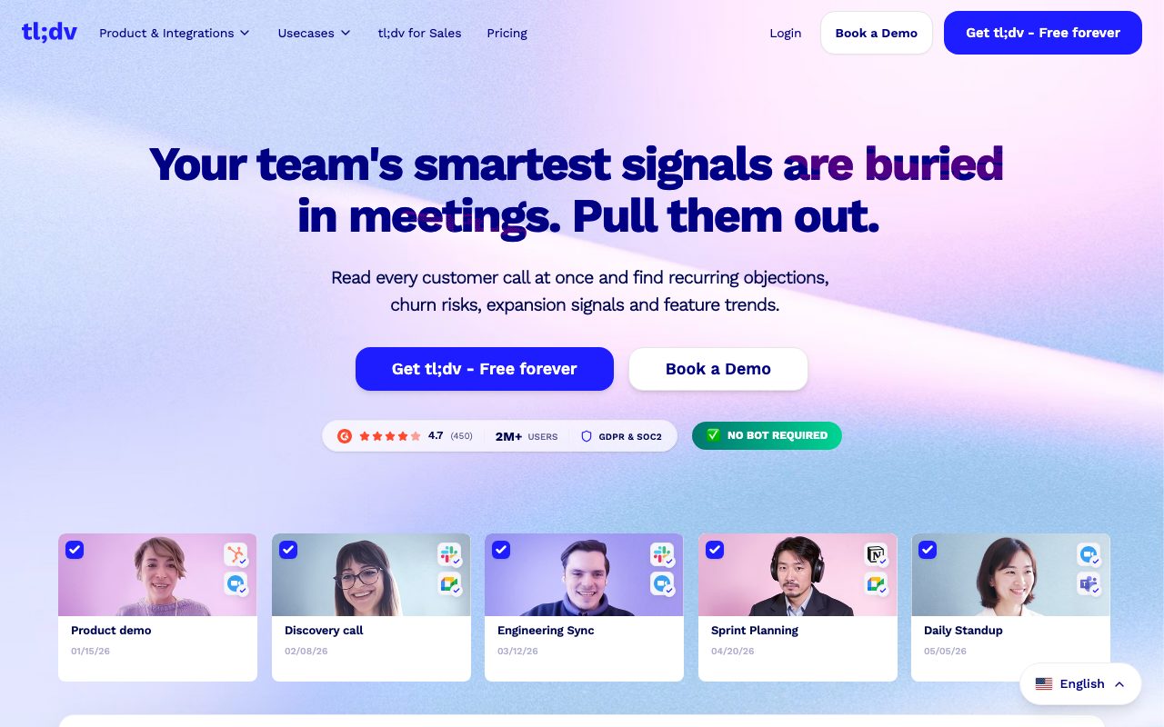 tl;dv homepage screenshot captured 2026-09-02