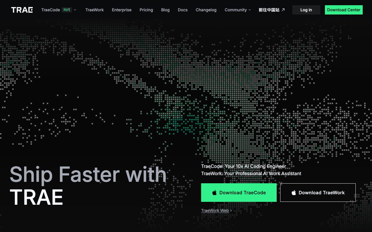 Trae homepage screenshot captured 2026-09-08