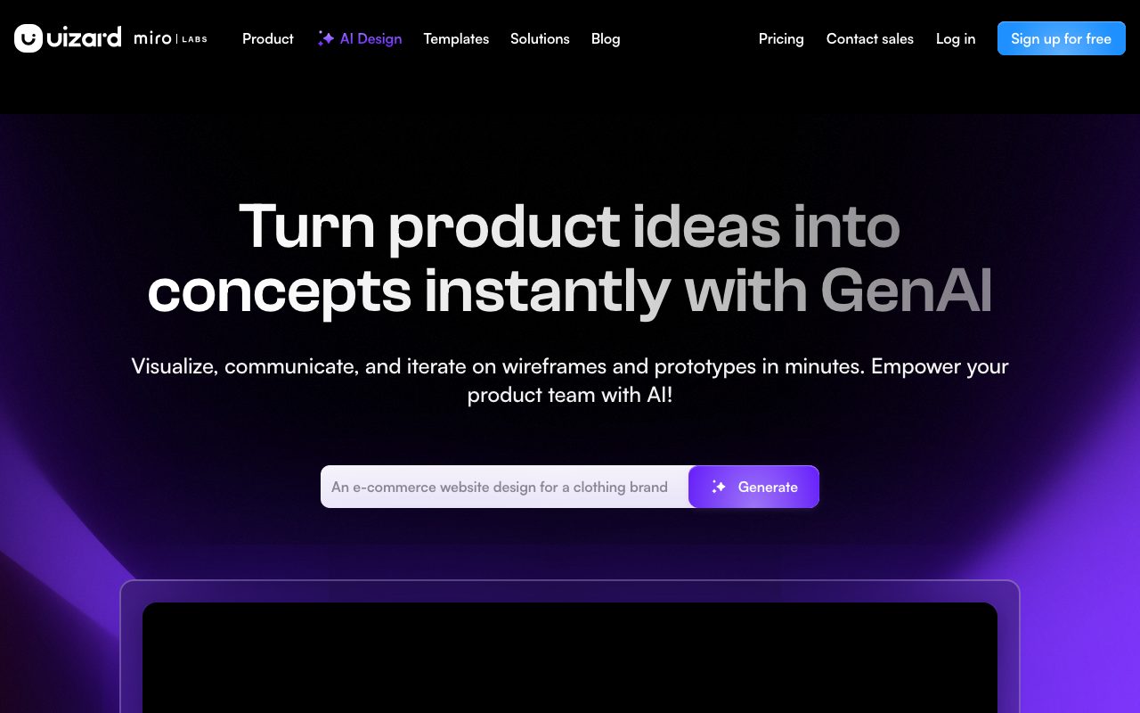 Uizard homepage screenshot captured 2026-09-08