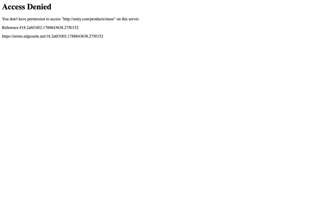 Unity Muse homepage screenshot captured 2026-09-08