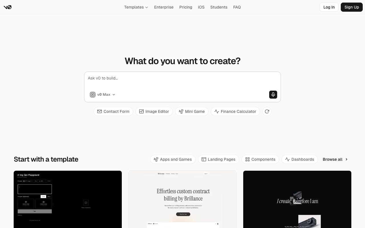 v0 homepage screenshot captured 2026-09-02