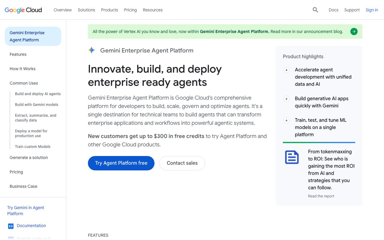 Vertex AI Agent Builder homepage screenshot captured 2026-09-08