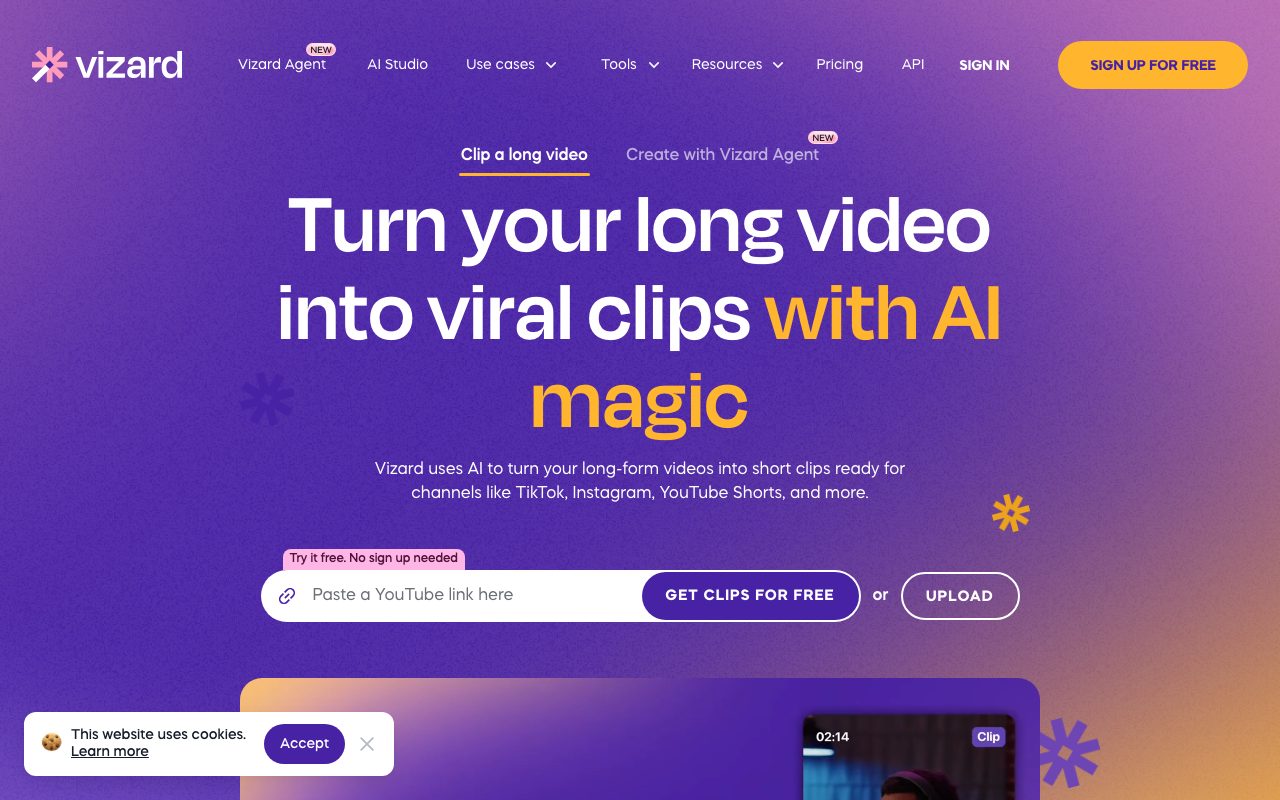 Vizard homepage screenshot captured 2026-09-08