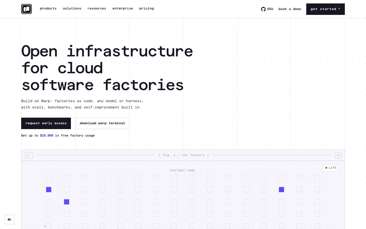 Warp homepage screenshot captured 2026-09-08
