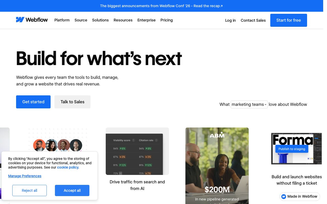 Webflow homepage screenshot captured 2026-09-08