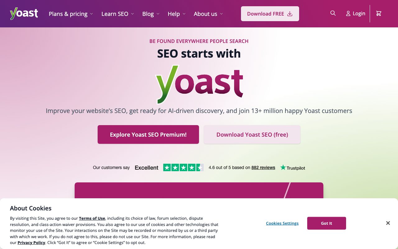 Yoast SEO homepage screenshot captured 2026-09-08