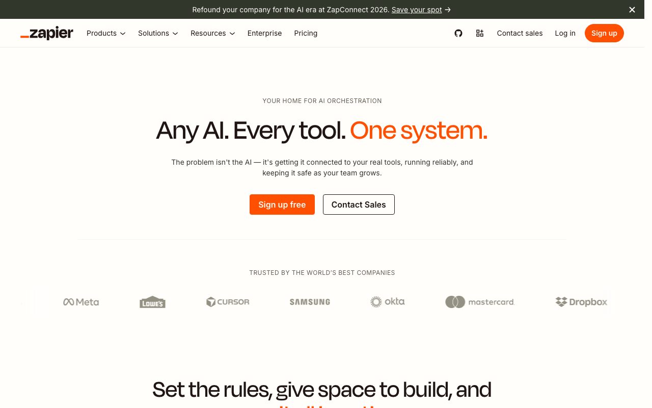 Zapier AI homepage screenshot captured 2026-09-01